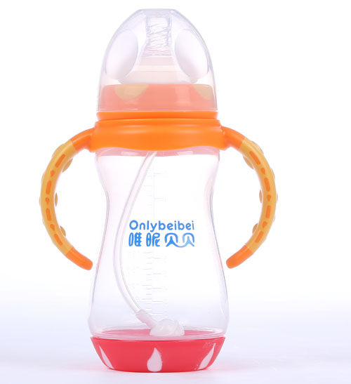   唯昵貝貝寬口雙色PP奶瓶300m橙色