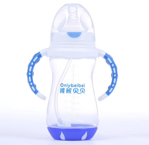   唯昵貝貝寬口雙色PP奶瓶300m藍色
