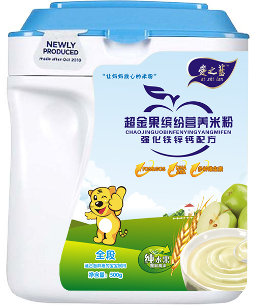  愛之藍(lán)強(qiáng)化鐵鋅鈣配方超金果繽紛營養(yǎng)米粉全段